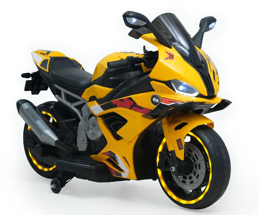 Usmile Toys black battery-powered kids' biggest bike with realistic exhaust pipes, comfortable black seat, and red rim details. www.usmile.toys
